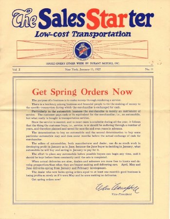 Sales Starter Newsletter, January 15, 1927